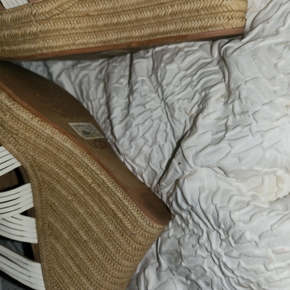 UGG Size 8 White Leather Tan Espadrille Wedge Platform Sandals - Picture 6 of 7